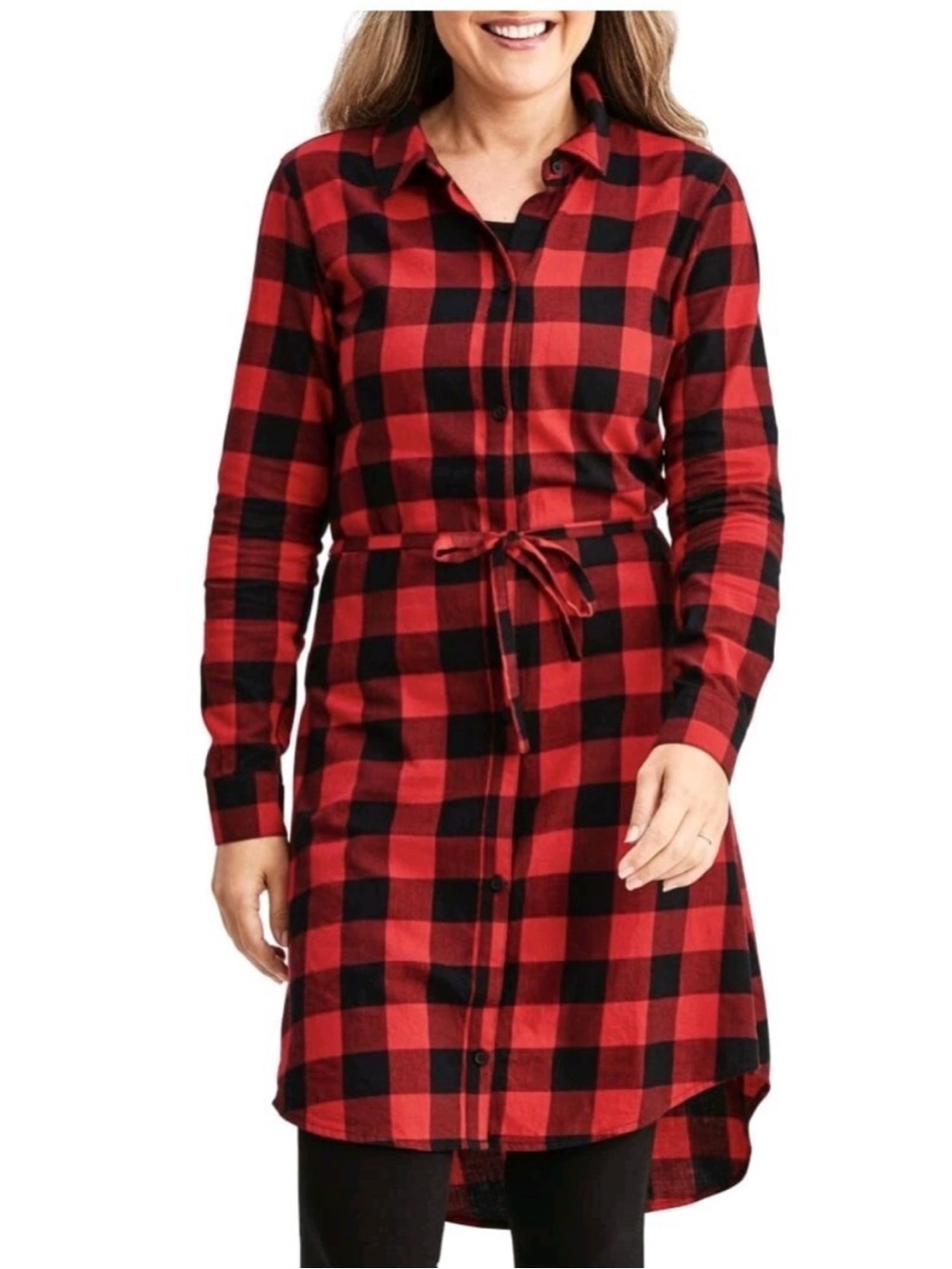 NWT! Adrienne Vittadini Green & White Plaid Tie-Waist Flannel Shirt Dress Sz XL